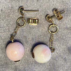 Vintage Pink & White Stone Post Dangle Earrings
